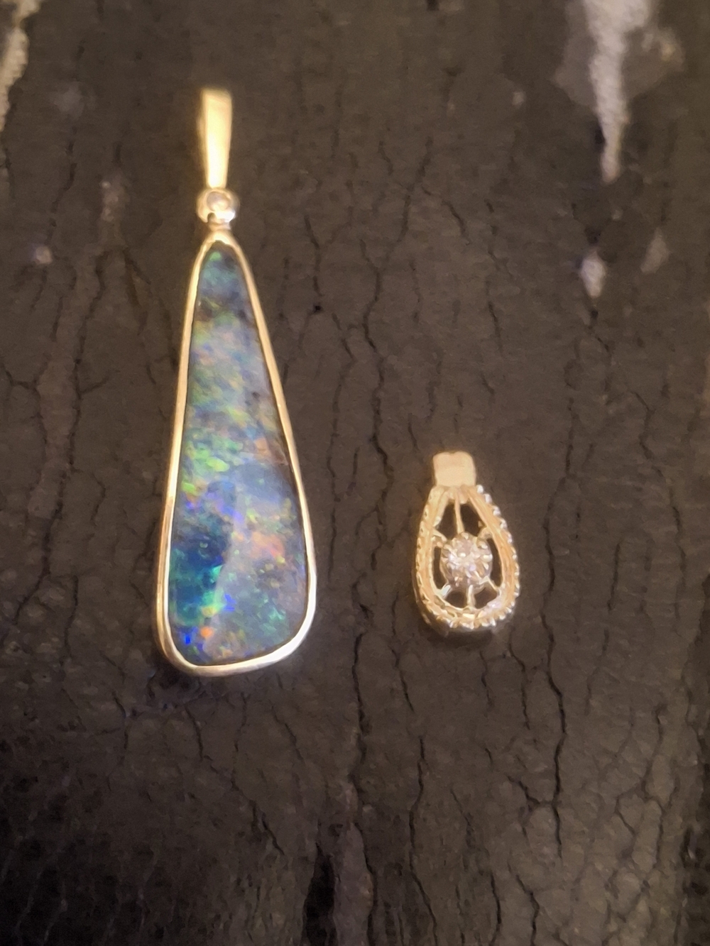 Gold Opal Teardrop Pendant - Blue-Green Opal Accent